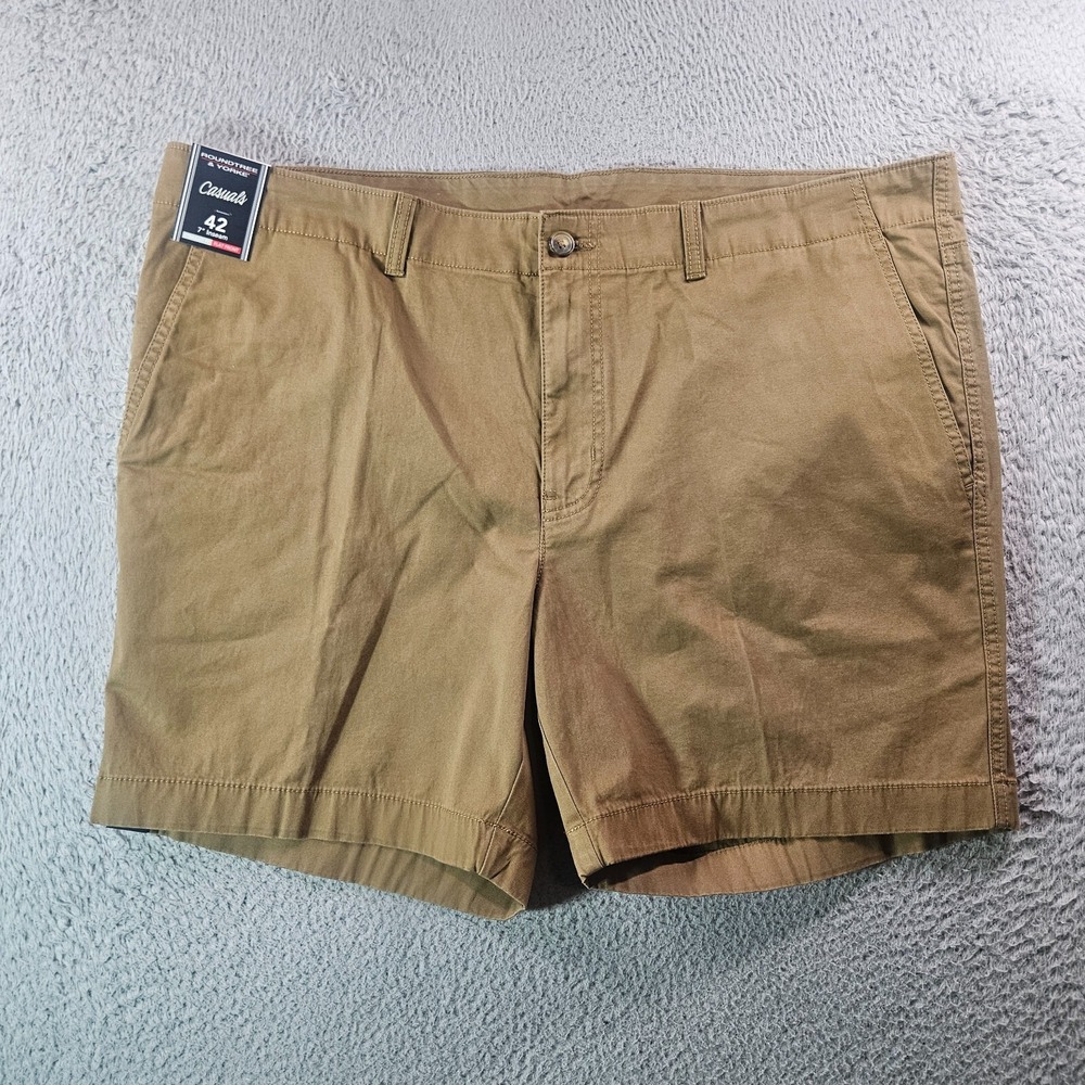 NWT Roundtree &‎ Yorke Casuals Shorts Men 42 x 7" Stretch Straight Fit Pebble